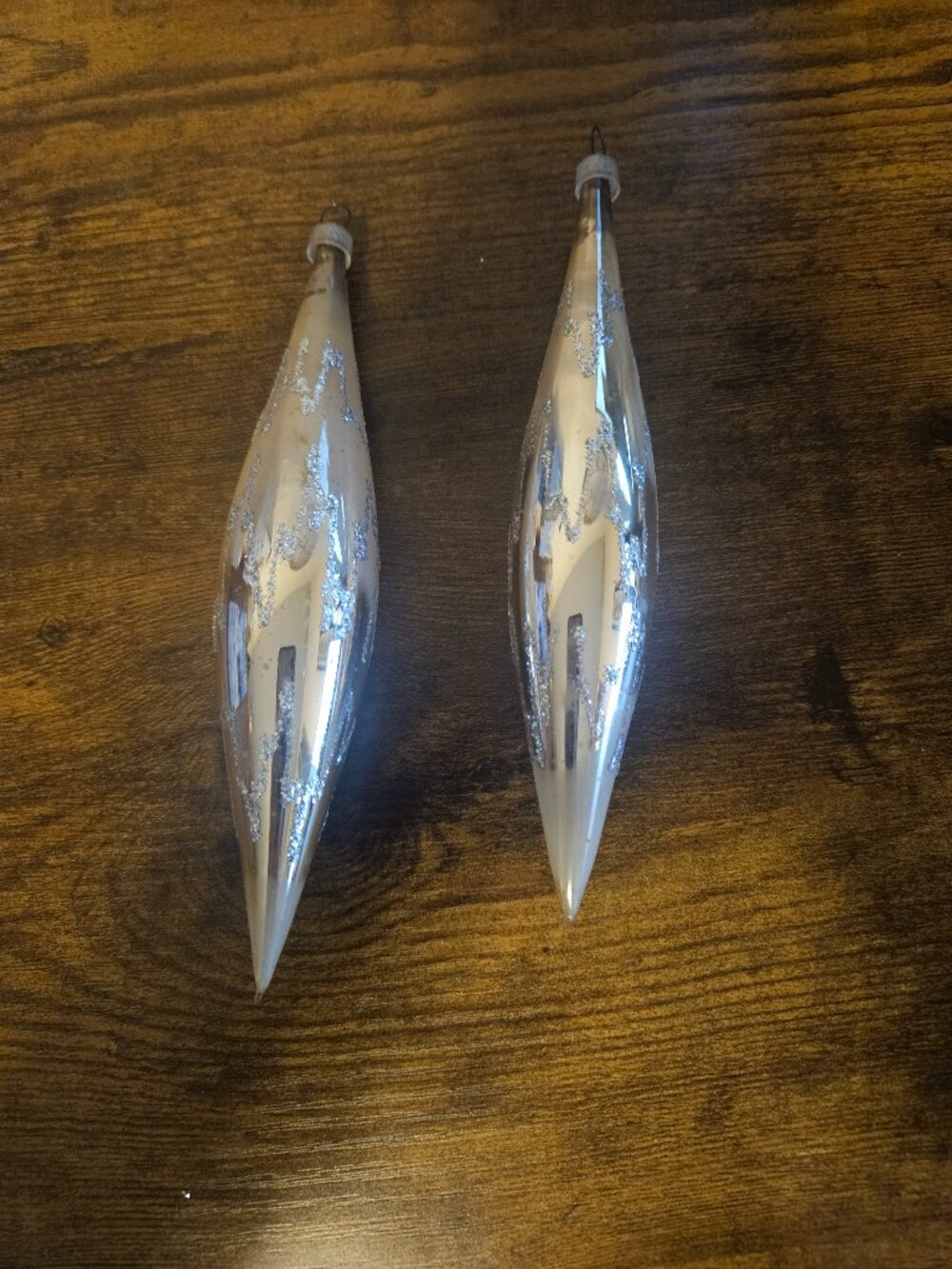 2 Vintage Austria Mercury Glass Icicle Christmas Ornament Swirl Silver Christmas